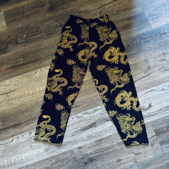 Black and Gold Dragon Print Pants Size Small - Picture 1 of 4